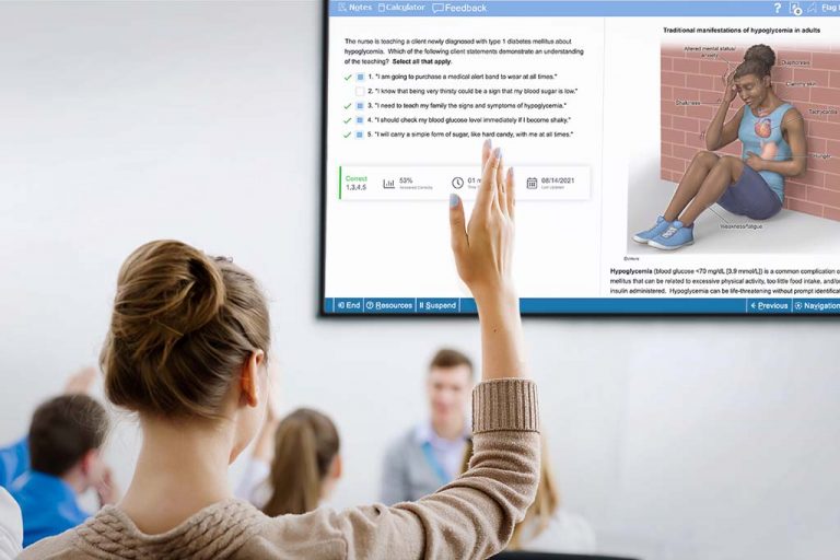 Image of nurse educator using UWorld’s Learning Platform for Nursing in class.