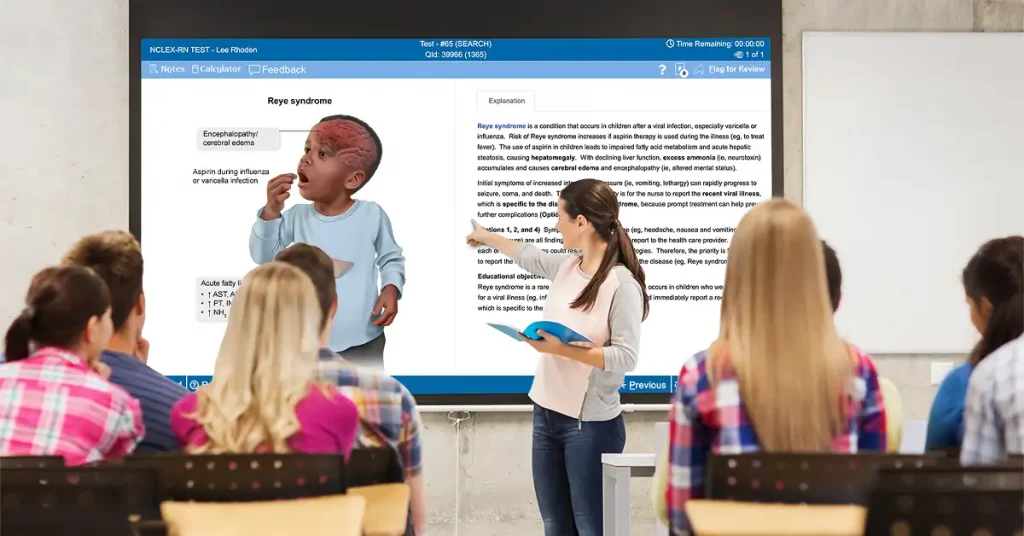 Nurse educator using a high-quality image of Reye’s syndrome during class.