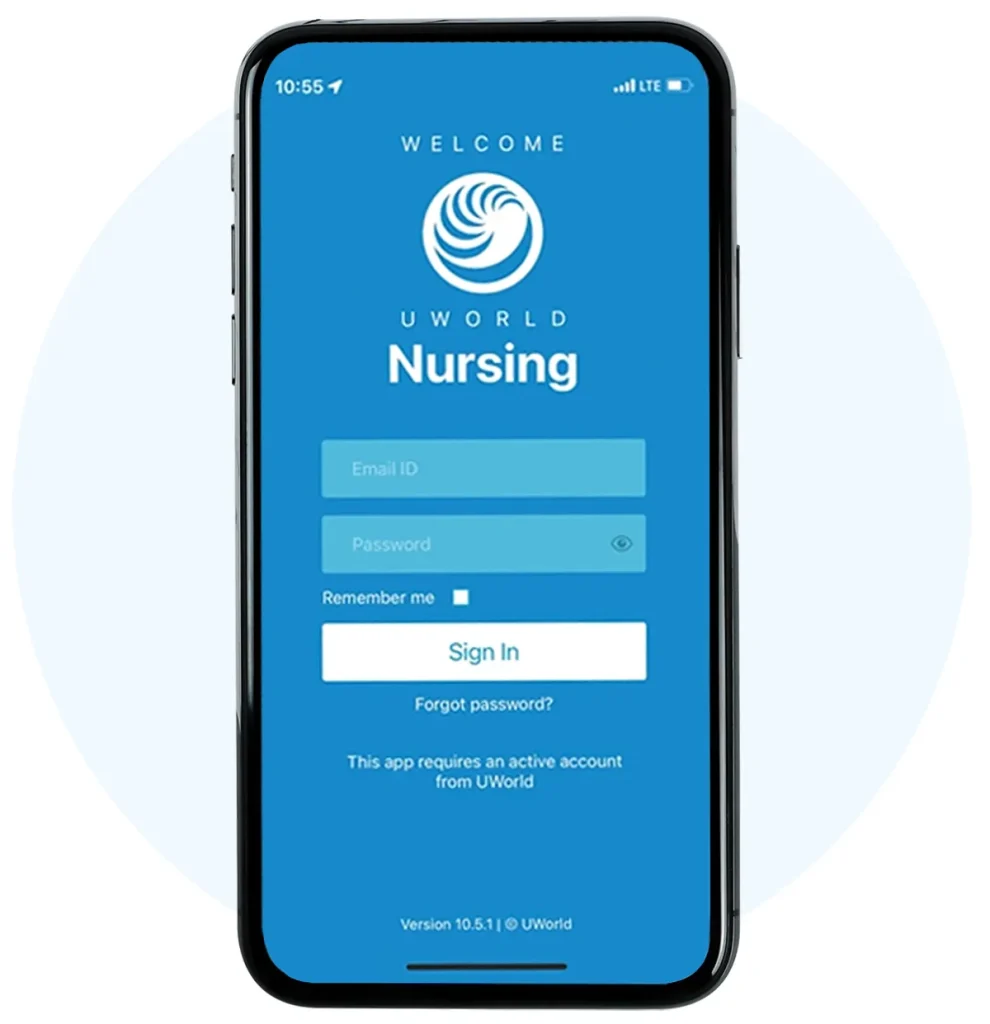 Screen shot of the UWorld Nursing App for UWorld’s NCLEX-RN QBank.