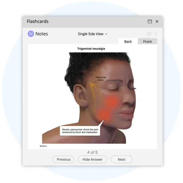 Image of client with trigeminal Neuralgia on saved FNP flashcard