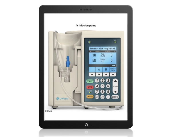 Image of IV Infusion Pump from UWorld’s Clinical Med Math QBank