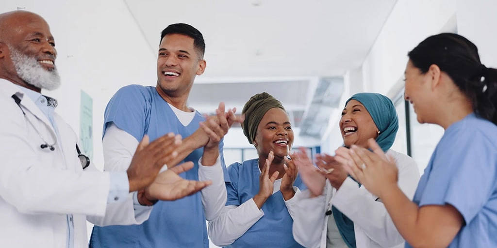 Group of diverse nurses celebrating Nurses Week