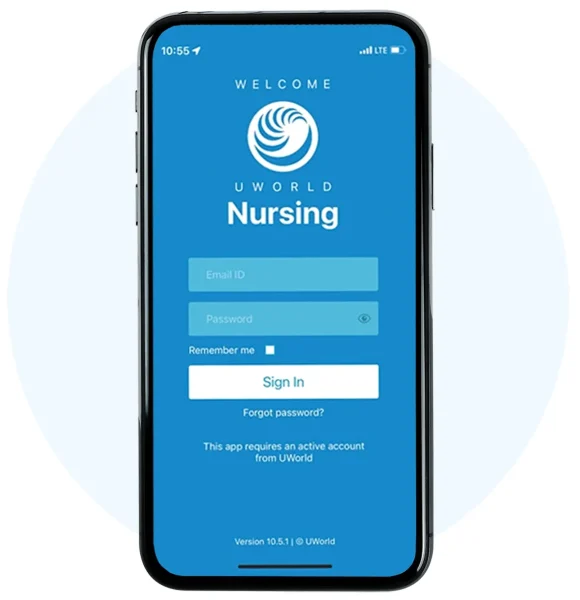 Screen shot of the UWorld Nursing App for UWorld’s NCLEX-RN QBank.