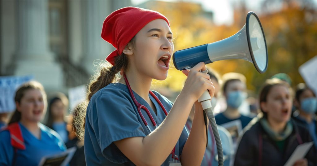 Nursing student advocating for health care reform