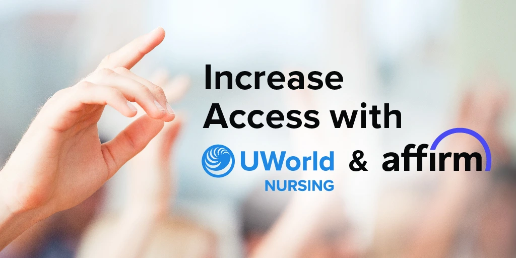 UWorld Nursing and Affirm logos on blurred background