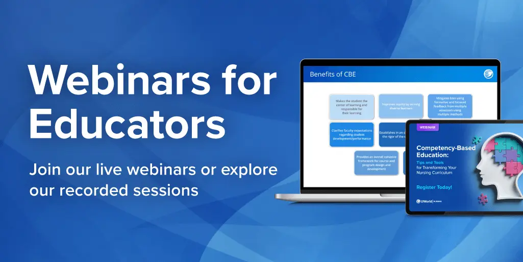 Banner advertising UWorld Nursing’s webinars for educators