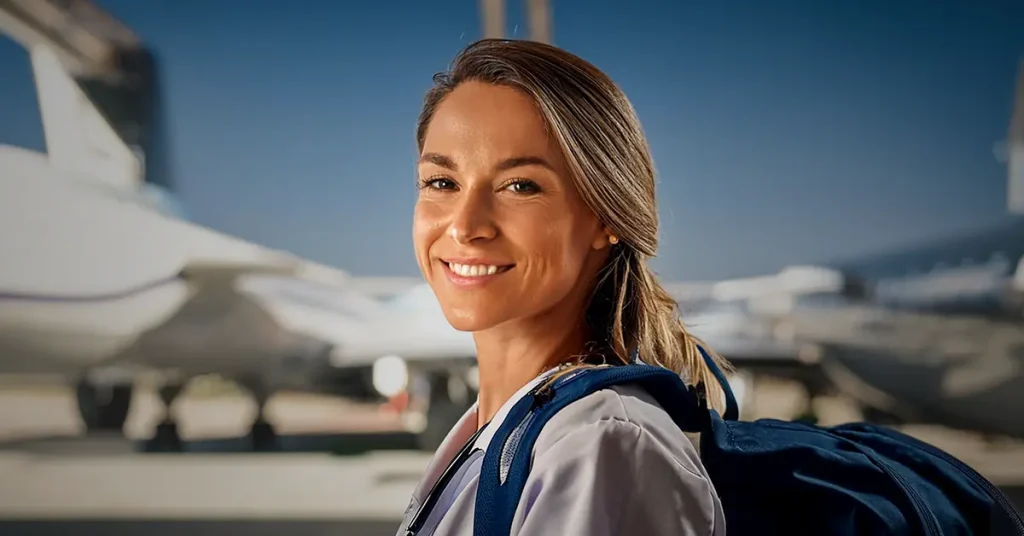 A Travel Nurse posing