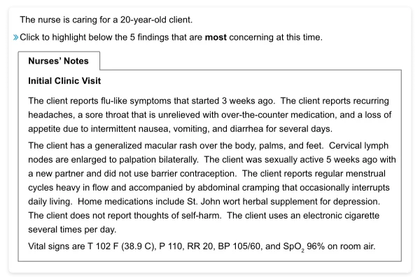 UWorld NCLEX QBank case study nurses’ notes tab