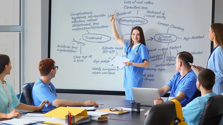 Nursing student explaining how to create a concept map