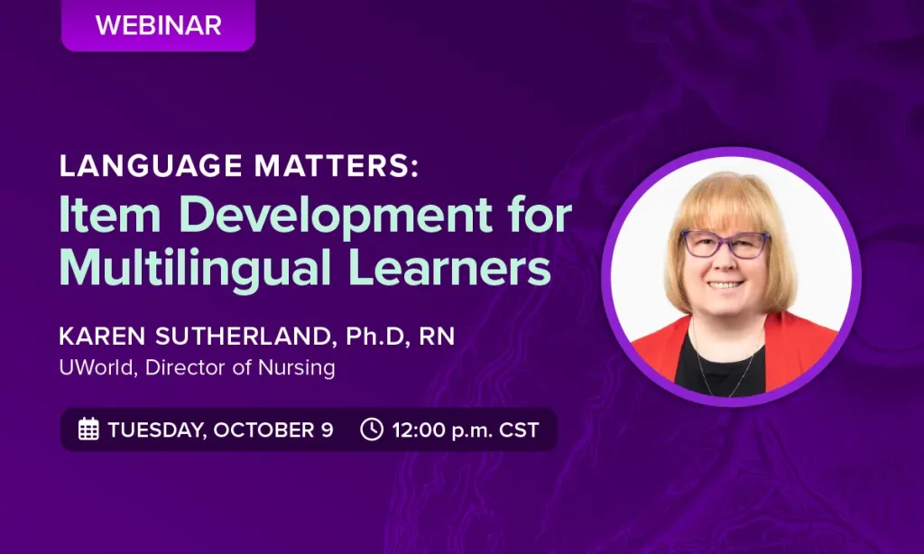 Banner image promoting UWorld’s Language Matters webinar