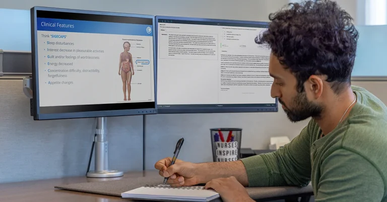 Nursing student reviewing mental health disorders in UWorld’s Mental Health courseware.