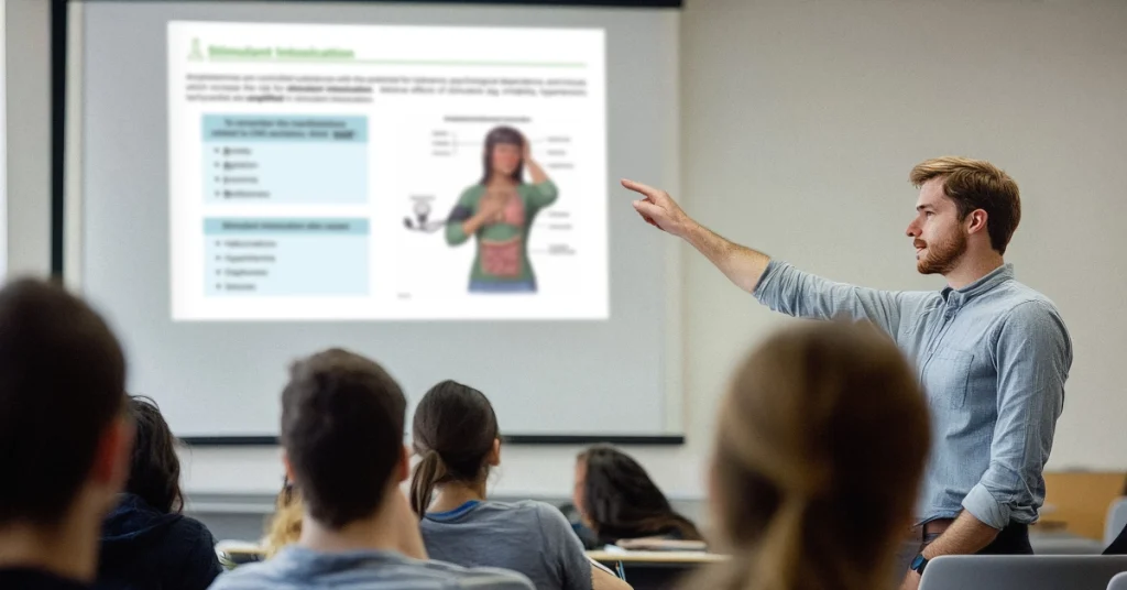 Educator using UWorld’s Pharmacology course content in class