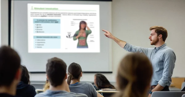 Educator using UWorld’s Pharmacology course content in class