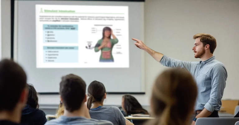 Educator using UWorld’s Pharmacology course content in class