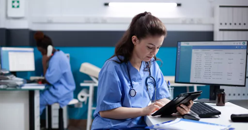 Student using UWorld NCLEX mobile app to prepare for the exam