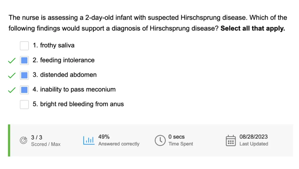 UWorld Nursing NCLEX practice question on Hirschsprung disease treatment